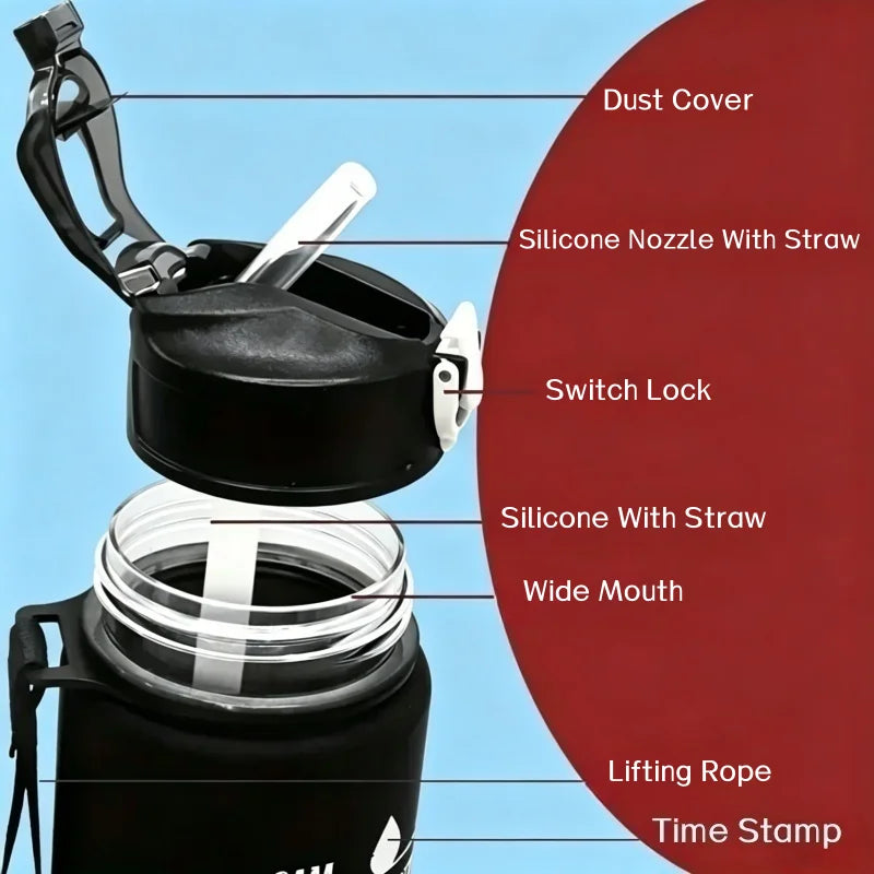 Sports Water Bottle with Time-Tracking Straw – Flip Lid, Leak-Proof, 750ml