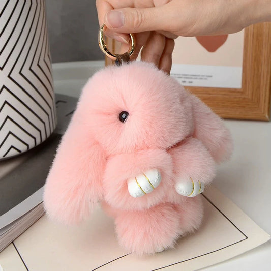 Fluffy Rabbit Fur Keychain Bag Charm – Car & Bag Pendant