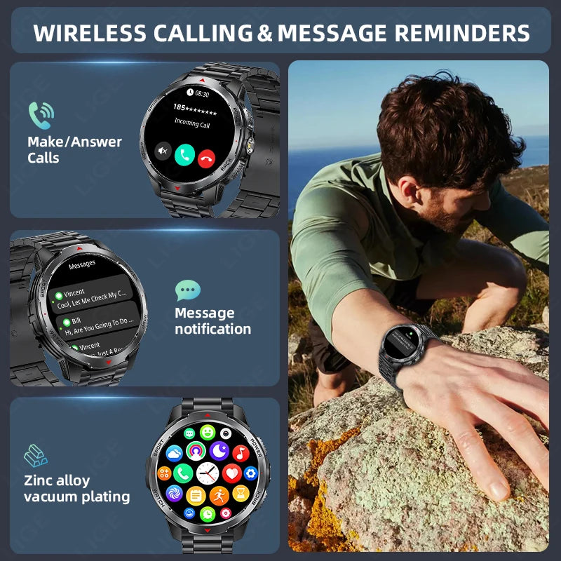 LIGE 1100mAh Battery Smart Watches For Man Outdoor Sport LED Flashlight Compass Men’s Smartwatch Bluetooth Call Men 2026 Watches