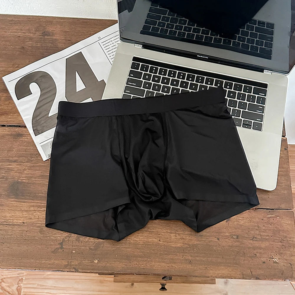 Mens Ice Silk Underwear Seamless Transparent Boxer Shorts Sexy Ultra-thin Breathable Panties Male Quick Dry U Pouch Underpants