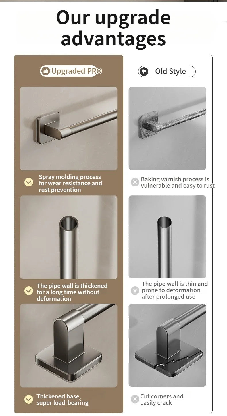 No-Drill Bathroom Towel Bar & Hook Set – Adhesive Wall-Mounted Rack