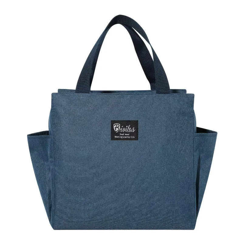 Insulated Lunch Bag with Side Pockets – Beverage & Bento Storage Tote