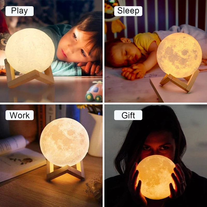 Moon Lamp LED Night Light – Battery Powered with Stand for Bedroom Décor & Kids
