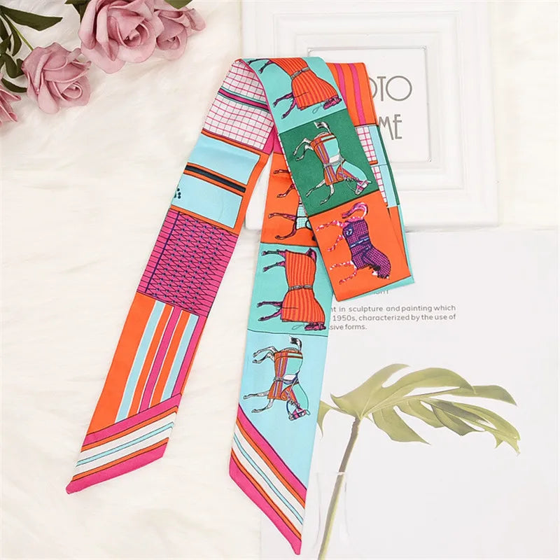 Horse Printing Bag Scarf 2024 New Small Skinny Silk Scarf Women Luxury Brand Foulard Women Tie Fashion Head Scarves For Ladies