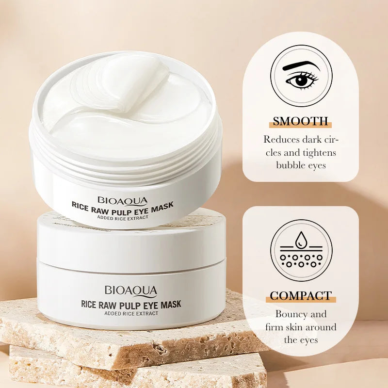 60pcs BIOAQUA White Rice Collagen Eye Mask Anti Dark Circles Eyes Bags Remover Firming Moisturizing Eye Patches Skin Care