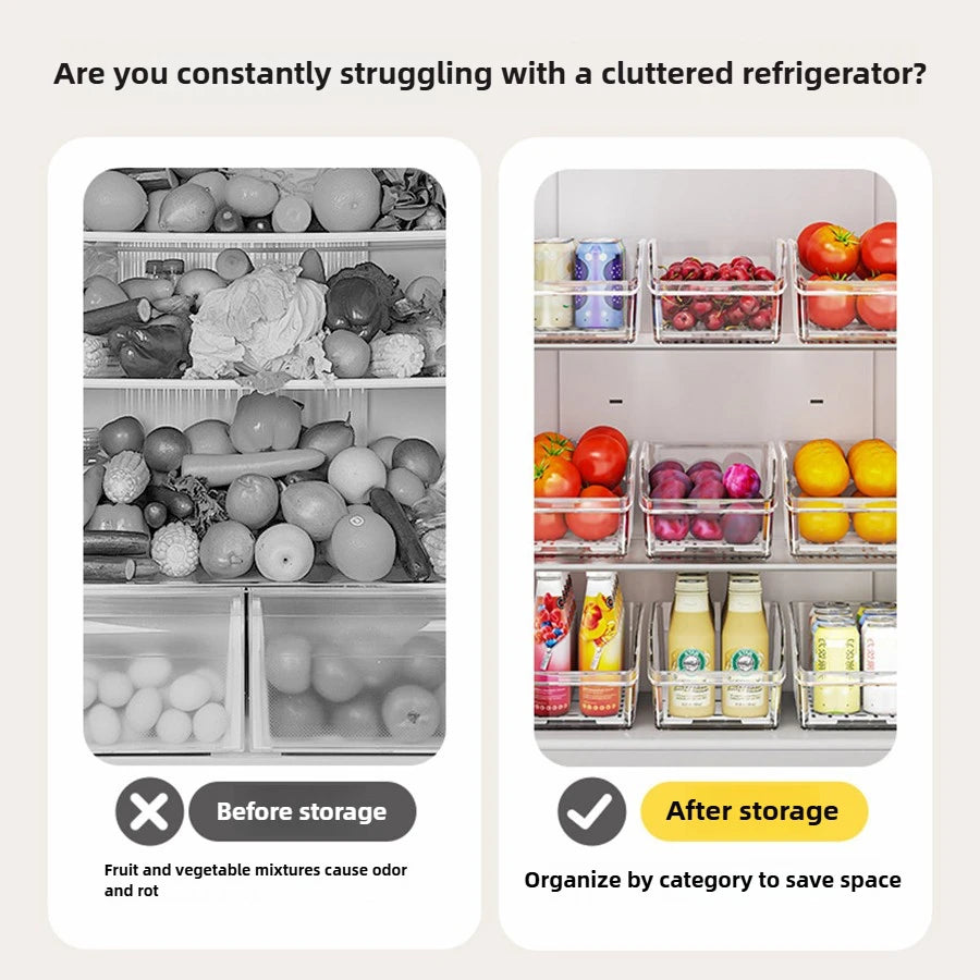 Clear Fridge Organiser Bins – Stackable Refrigerator Storage Containers for Food & Drinks