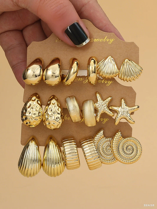 Coastal Starfish & Seashell Earrings Set – 3 or 6 Pairs Boho Beach Jewellery