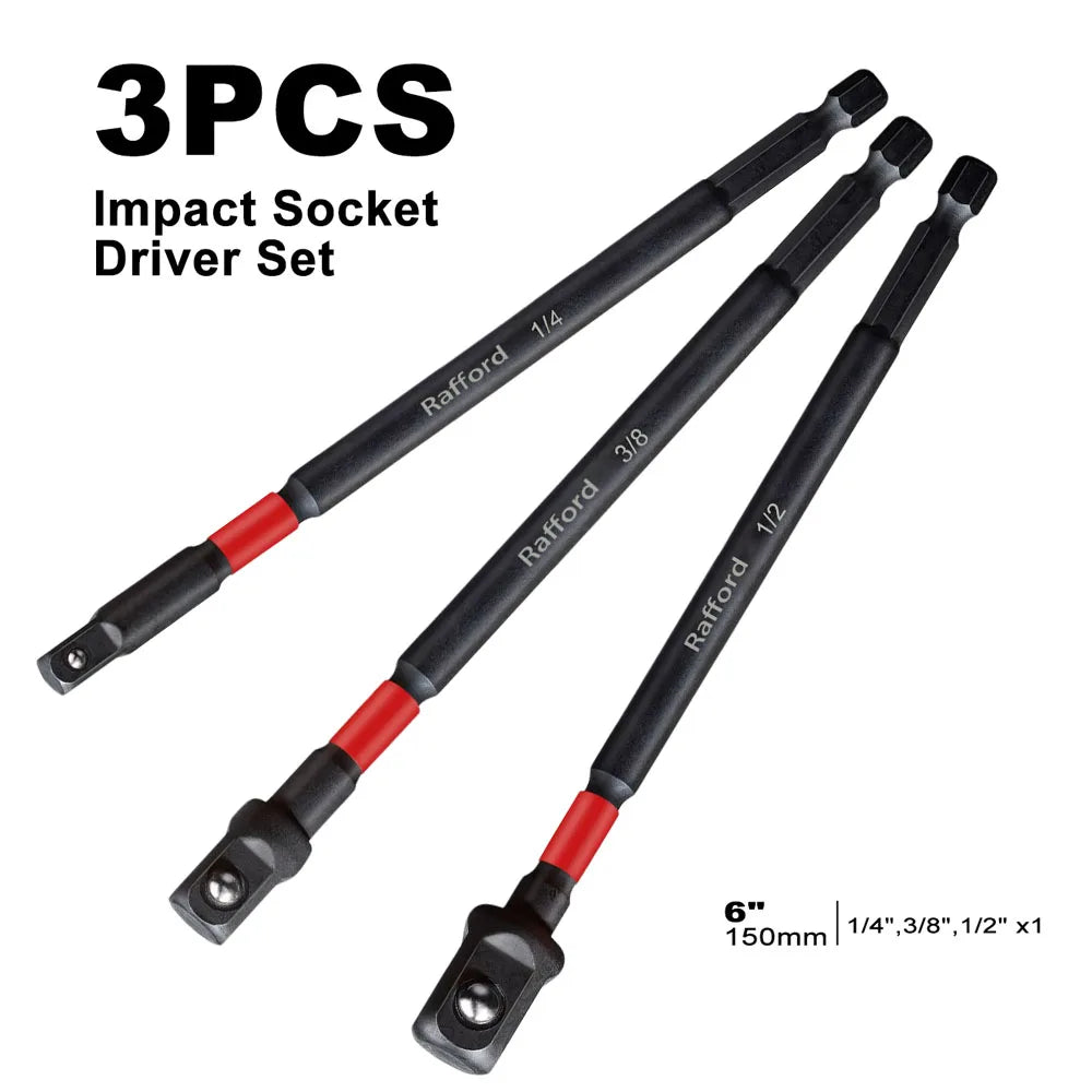 Impact Socket Adapter Set – 1/4", 3/8" & 1/2" Drive with Extension Bit Holder