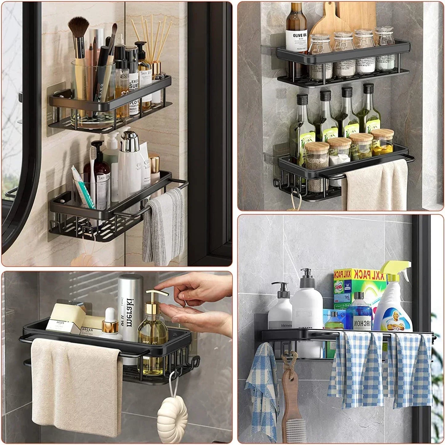 No-Drill Aluminium Shower Shelf – Bathroom Shampoo & Toiletry Storage Rack