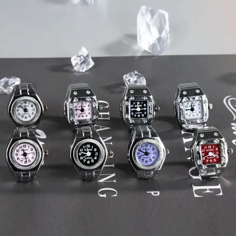 Vintage Y2K Finger Watch Rings for Women Men Elastic Stretchy Roman Quartz Mini Watches Rings Punk anillos Gift