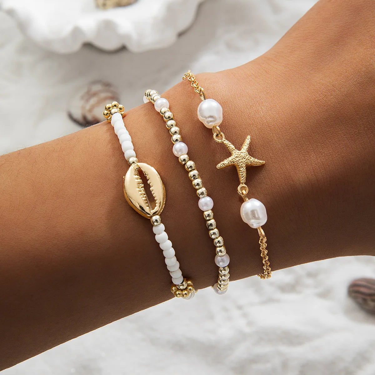 3Pcs Summer Shell Bracelet Set for Women Bohemia Starfish Charm Pearl Seed Beads Party Summer Beach Jewelry Pulseras Mujer