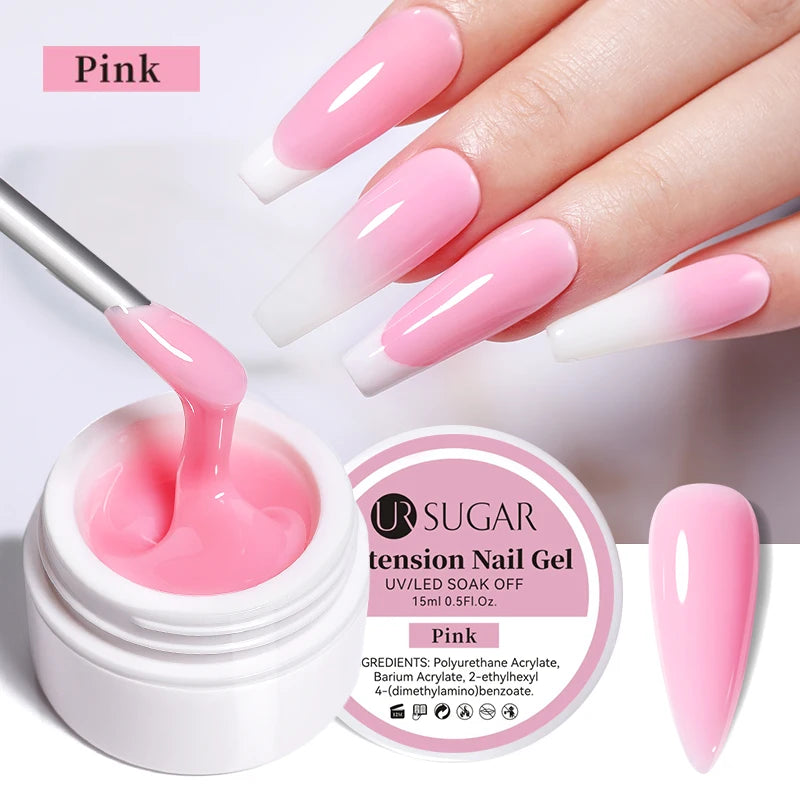 UR SUGAR 15ml Box Extension Nail Gel Jelly Pink White Clear UV Gel Hard Gel Extension Gel Nails Finger French Nail Art Manicure
