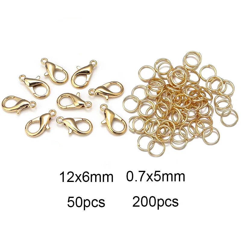 8 Colors 200pcs Open Jump Rings+ 50pcs Lobster Clasps Hooks Connectors Jewelry Making DIY Bracelet Necklace Jewelry Findings Kit