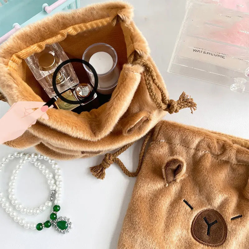 1pc Portable Drawstring Storage Bag Gifts Cute Cartoon Capybara Kawaii Cosmetic Pouch Large Capacity Capybara Plush Storage Bag