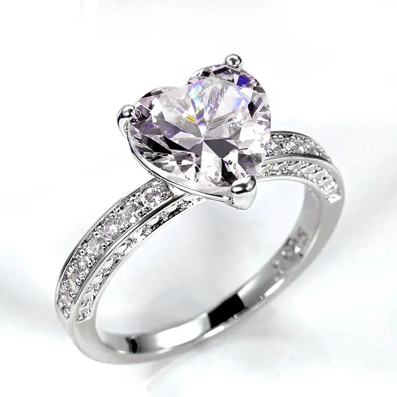 Huitan Luxury AAA Pink CZ Heart Engagement Ring – Proposal Gift for Women