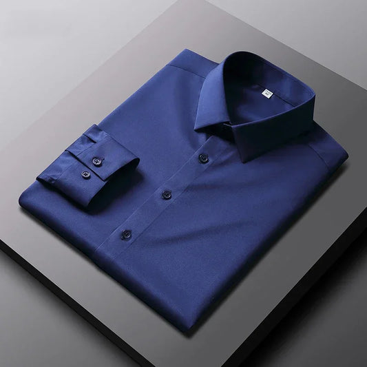 Men's Wrinkle-Free Long Sleeve Business Casual Shirt – Solid Colour Versatile Smart Top