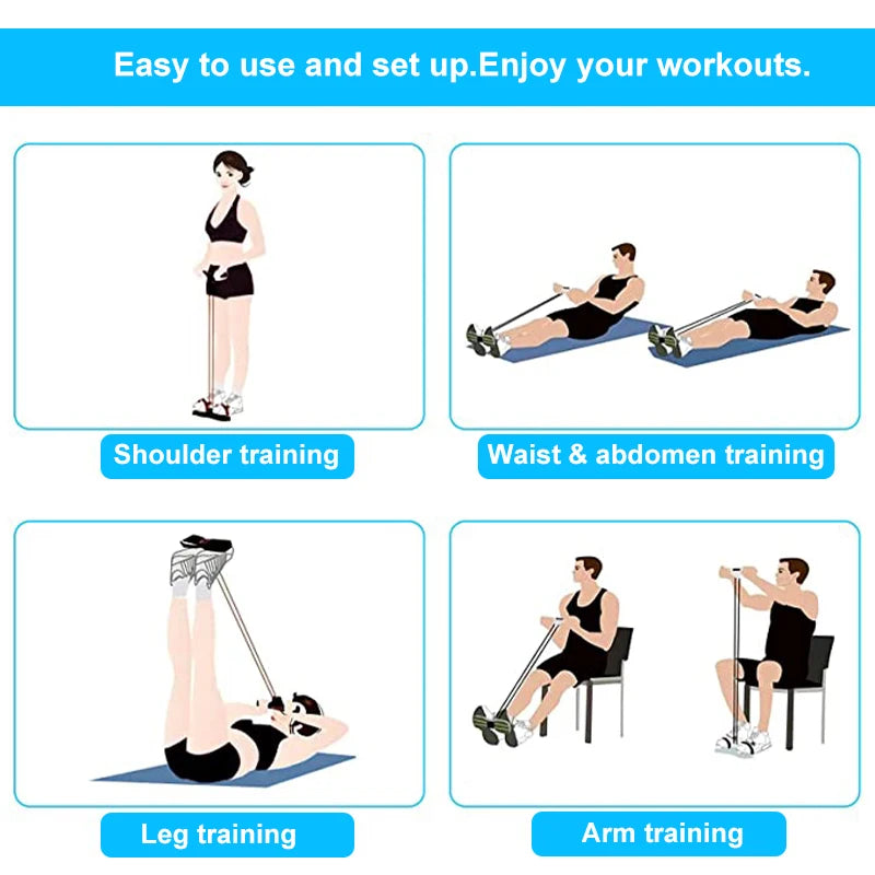 4-Tube Yoga Resistance Band Set – Pedal Puller for Abs, Waist & Arm Training