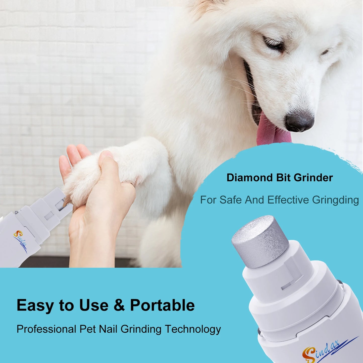 Rechargeable Dog Nail Grinder — Quiet 2-Speed Painless Paw Trimmer