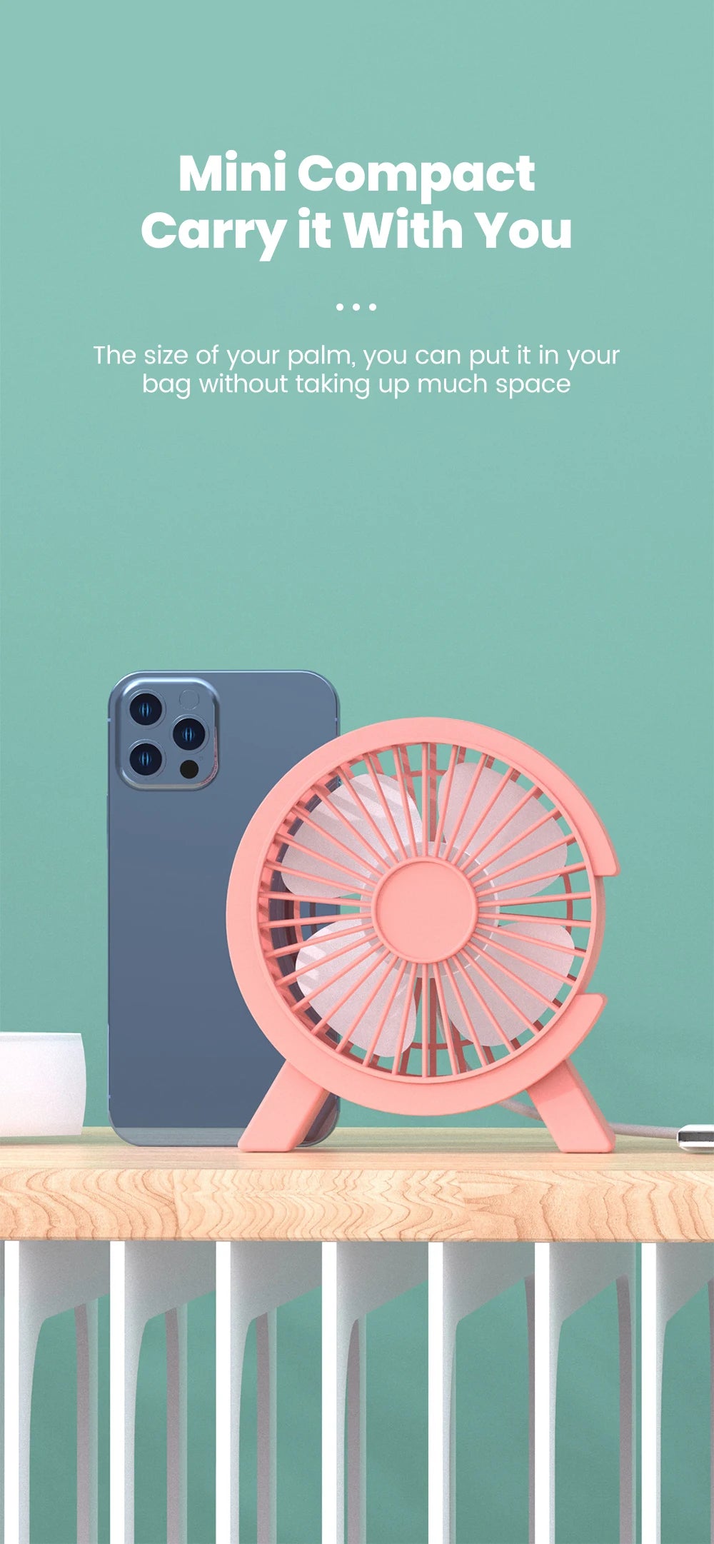 Mini Rechargeable Desk Fan — Portable Cooling for Home, Office & On-the-Go