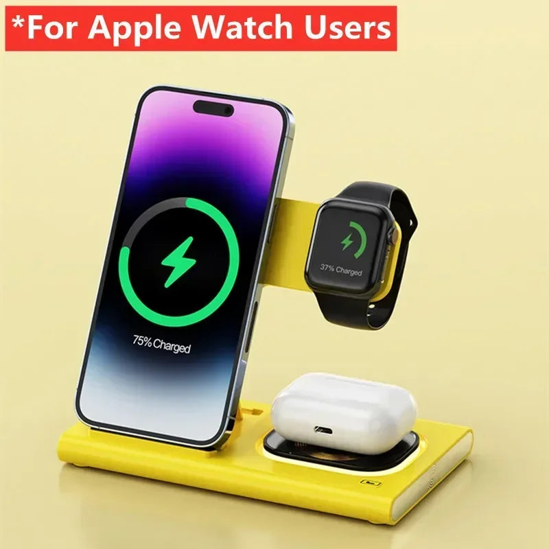 Foldable Phone Wireless Charger Station For iPhone 16 15 14 13 12 Pro Max Apple Watch 10/9/8/7/6 AirPods 3/2 Fast Charging Dock