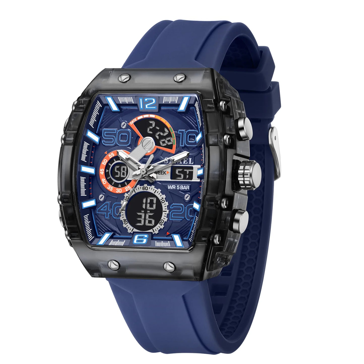 SMAEL Brand 8109 New electronic watch fashion square dual display waterproof luminous Multi-color For Men