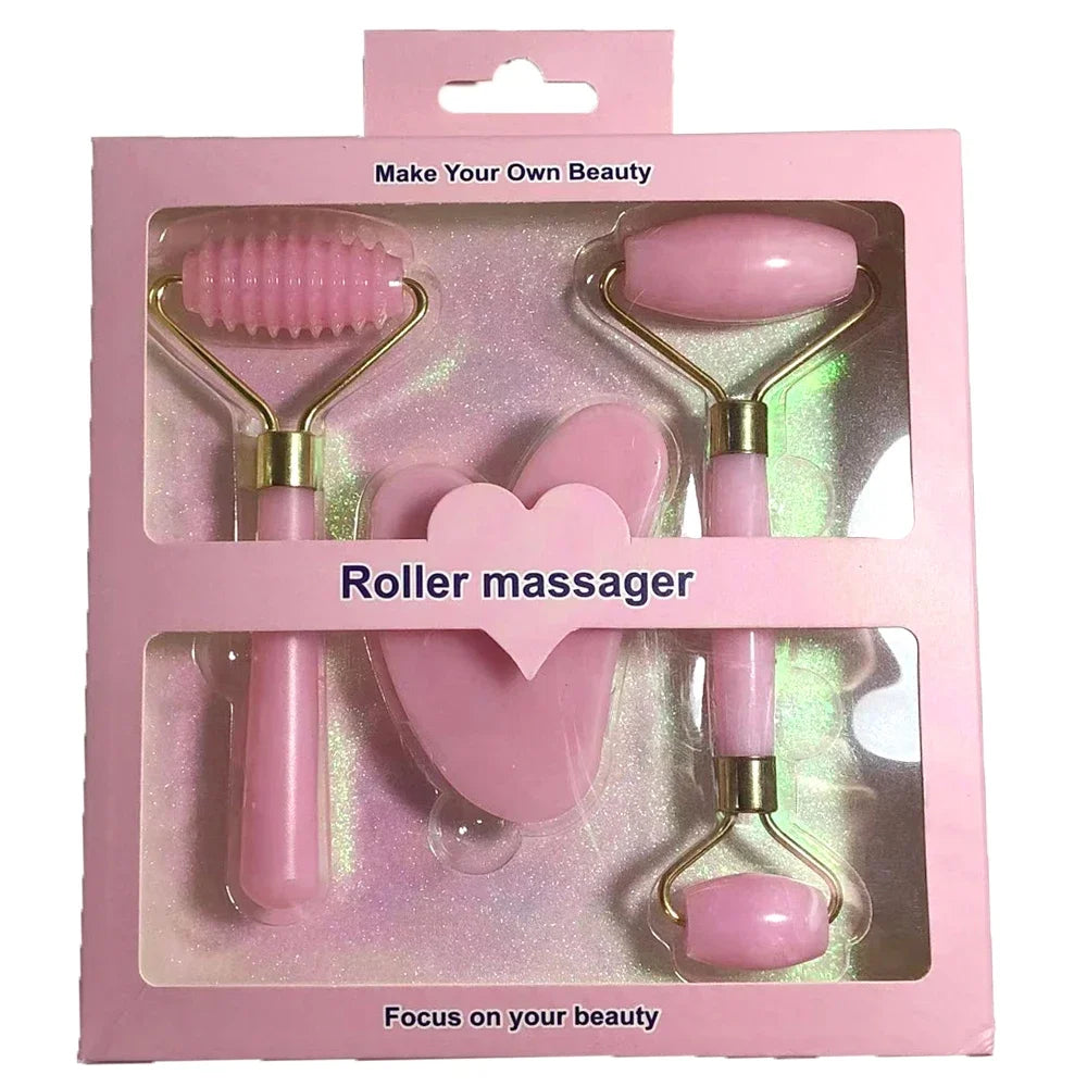 3-Piece Resin Roller & Gua Sha Set – Face & Body Skin Care Massage Tools