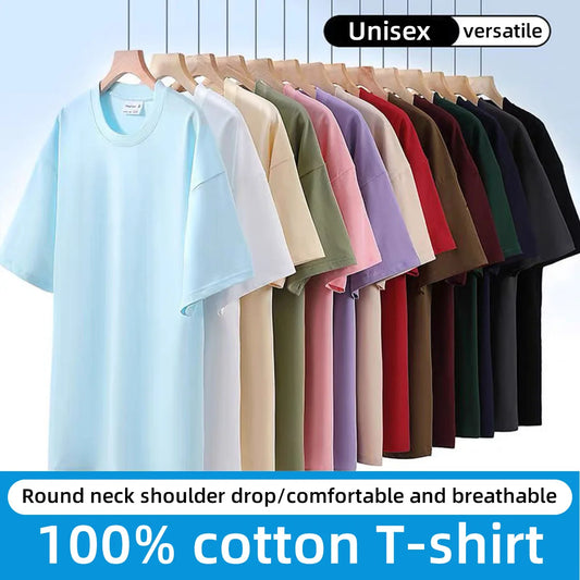 100% Cotton Unisex Solid Short-Sleeve T-Shirt – Casual Loose Fit