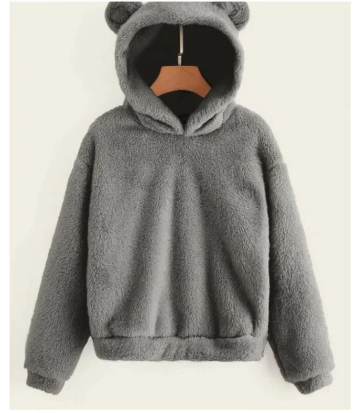 Autumn Winter Women's Hoodies Winter Women Long Sleeve Rabbit Ear Hood Sweatshirt Cute Plush Warm Casual Hoodie Tops