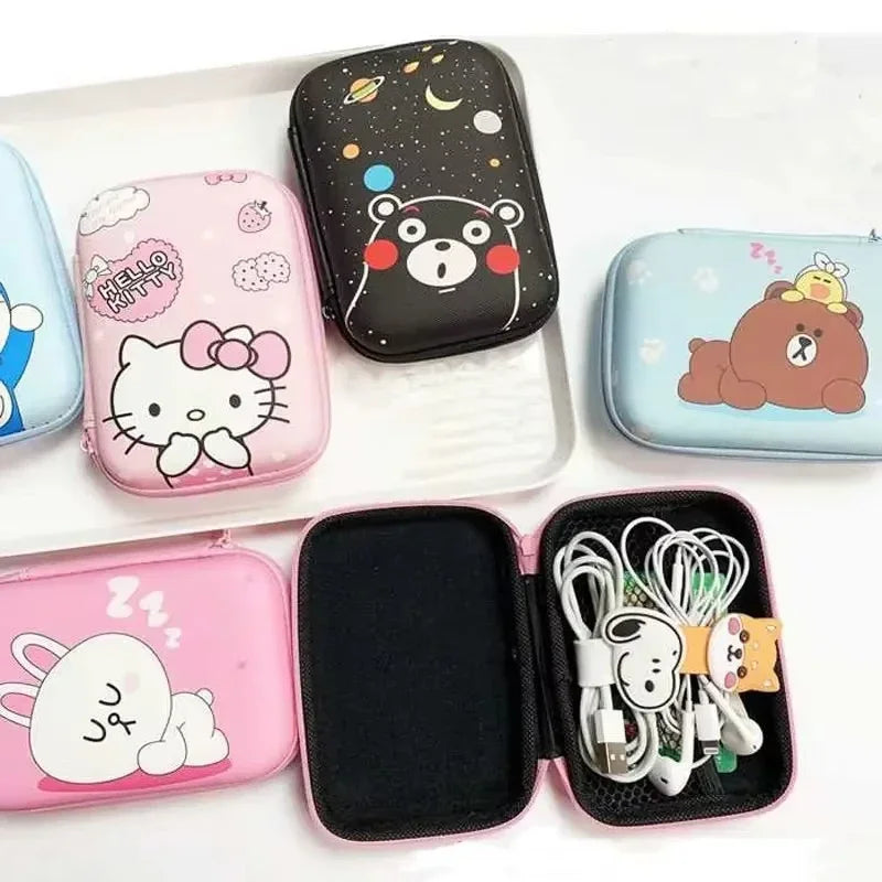Hello Kitty Data Cable Charger Storage Box Earphone Cable Storage Bag Cartoon Cute Portable Mini Bag Camera Organizer Box