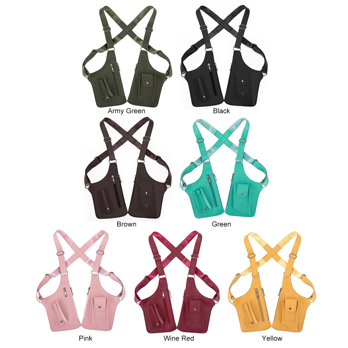 PU Leather Double Shoulder Armpit Bag Multi-Pocket Underarm Strap Wallet Pocket Anti-Theft for Men Women Travel Outdoors