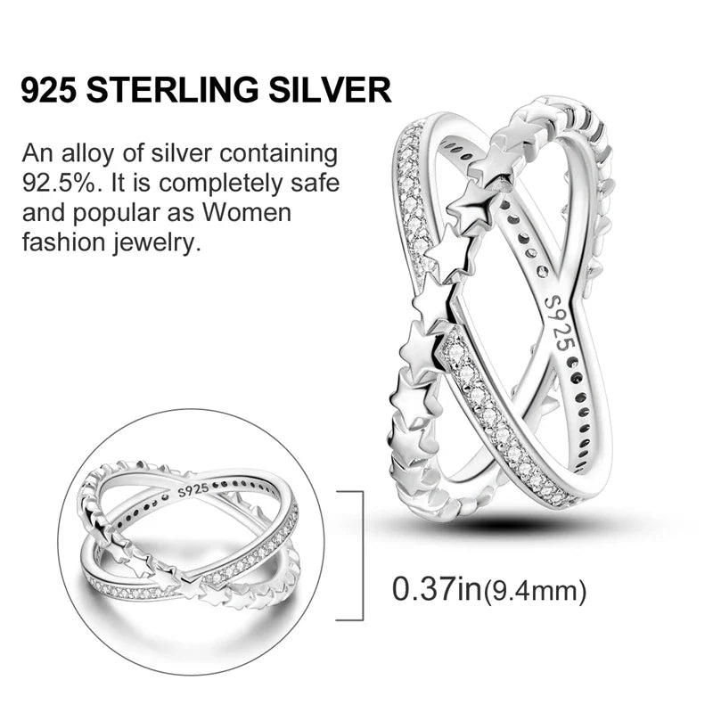 925 Silver Zircon Star Geometric Ring – Romantic Engagement Jewelry