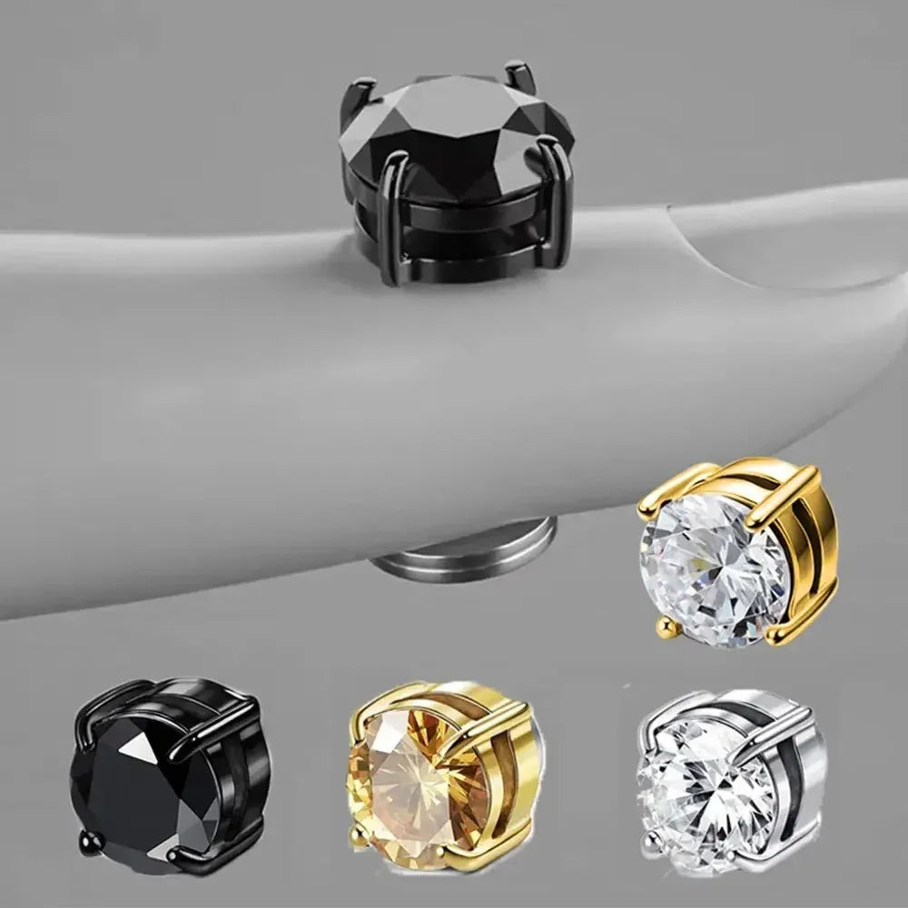 Punk round Zircon Magnetic Ear Studs Crystal CZ Non Piercing Jewelry for Men And Women Strong Magnet Clip Earrings