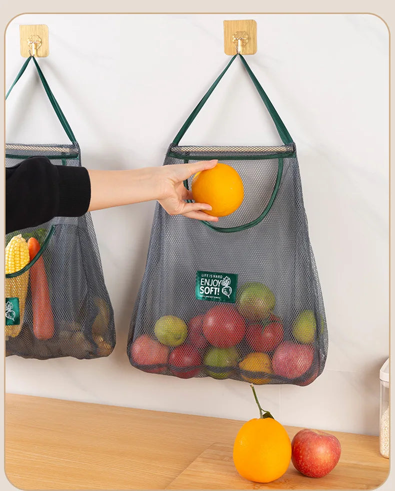 Reusable Kitchen Hanging Mesh Storage Bag – Fruit, Vegetable & Garlic Net Bag