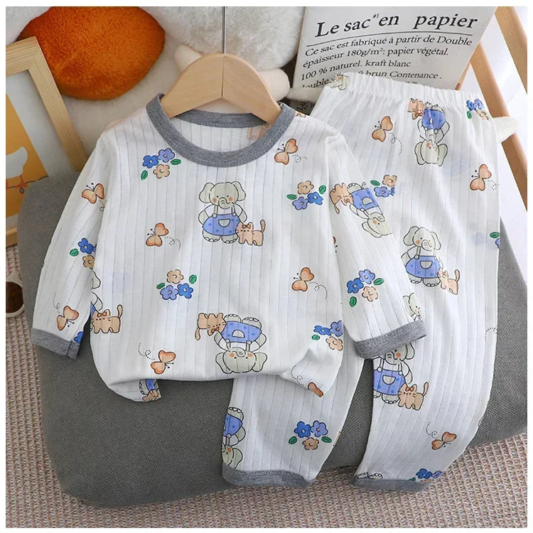 Baby Pajamas Summer Children's Long-sleeved Trousers Home Clothes Suits Cotton Underwear Thin Pajamas Air-conditioning Clothes