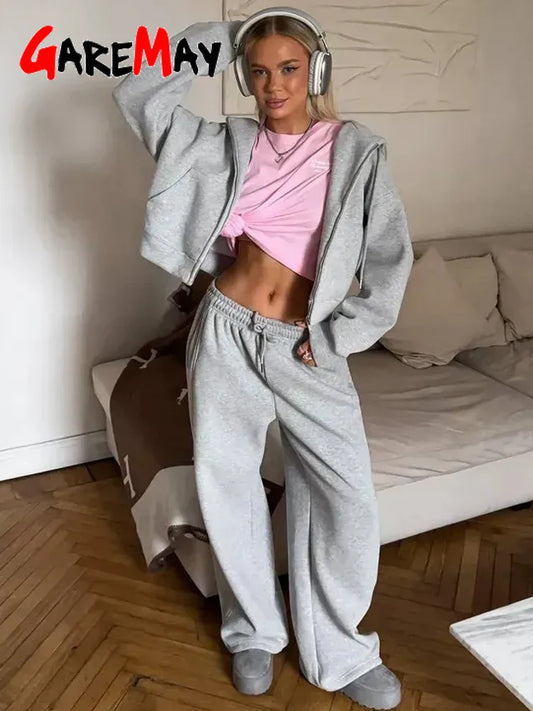 Women's Zipper Hoodie Tracksuit – Casual Two-Piece Sports Suit with Trousers