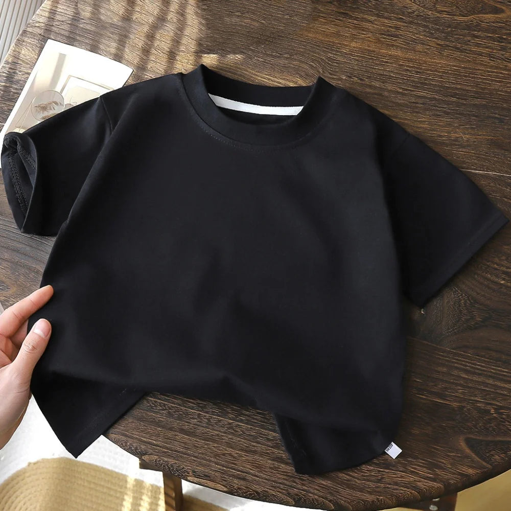 2-8Y New Summer Casual Children Tee 100% Cotton Solid Color Girls Short Sleeve Top O-Neck Soft Breathable Kids Clothes