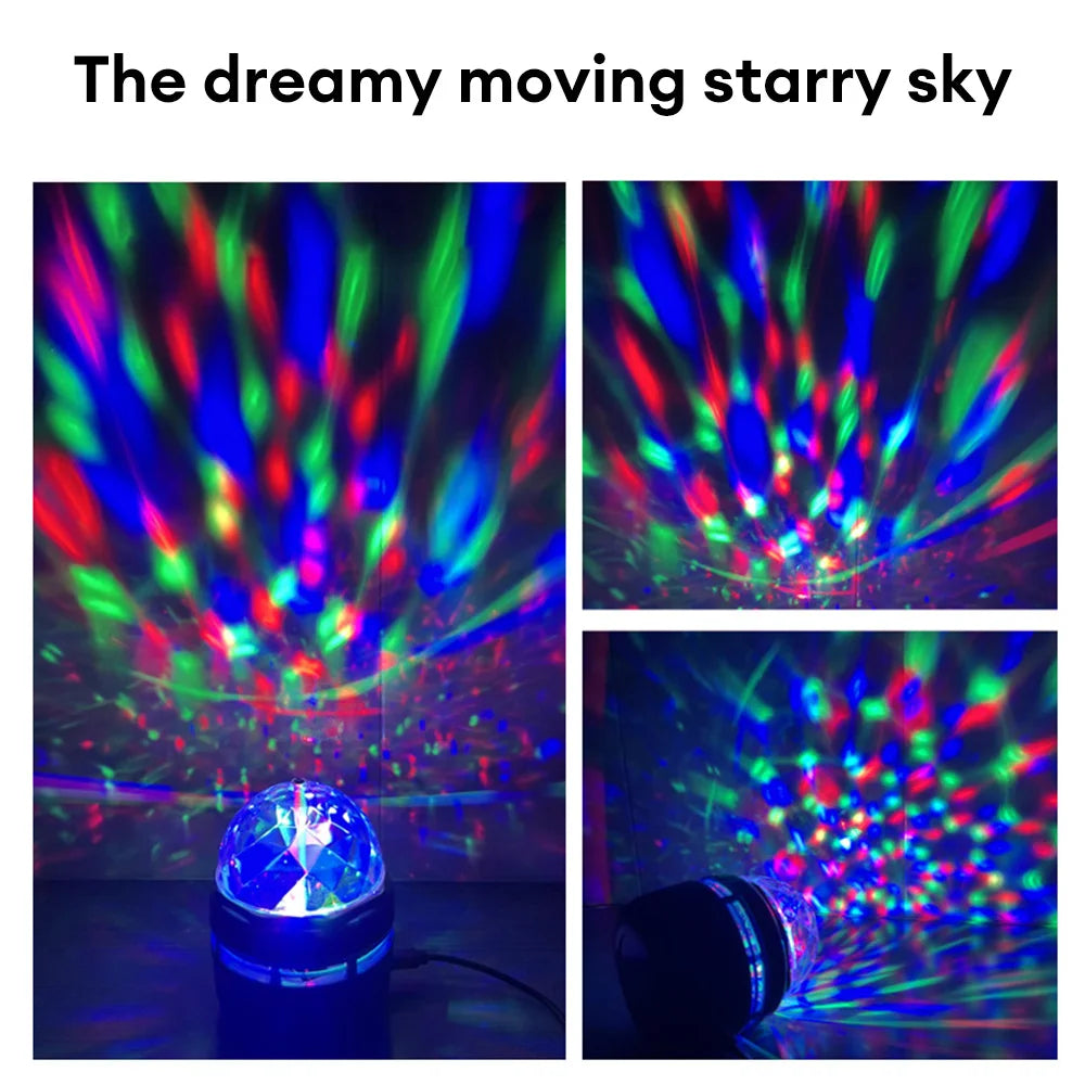 LED Starry Sky Projector – 360° Rotating USB Atmosphere Lamp for Bedroom & Events