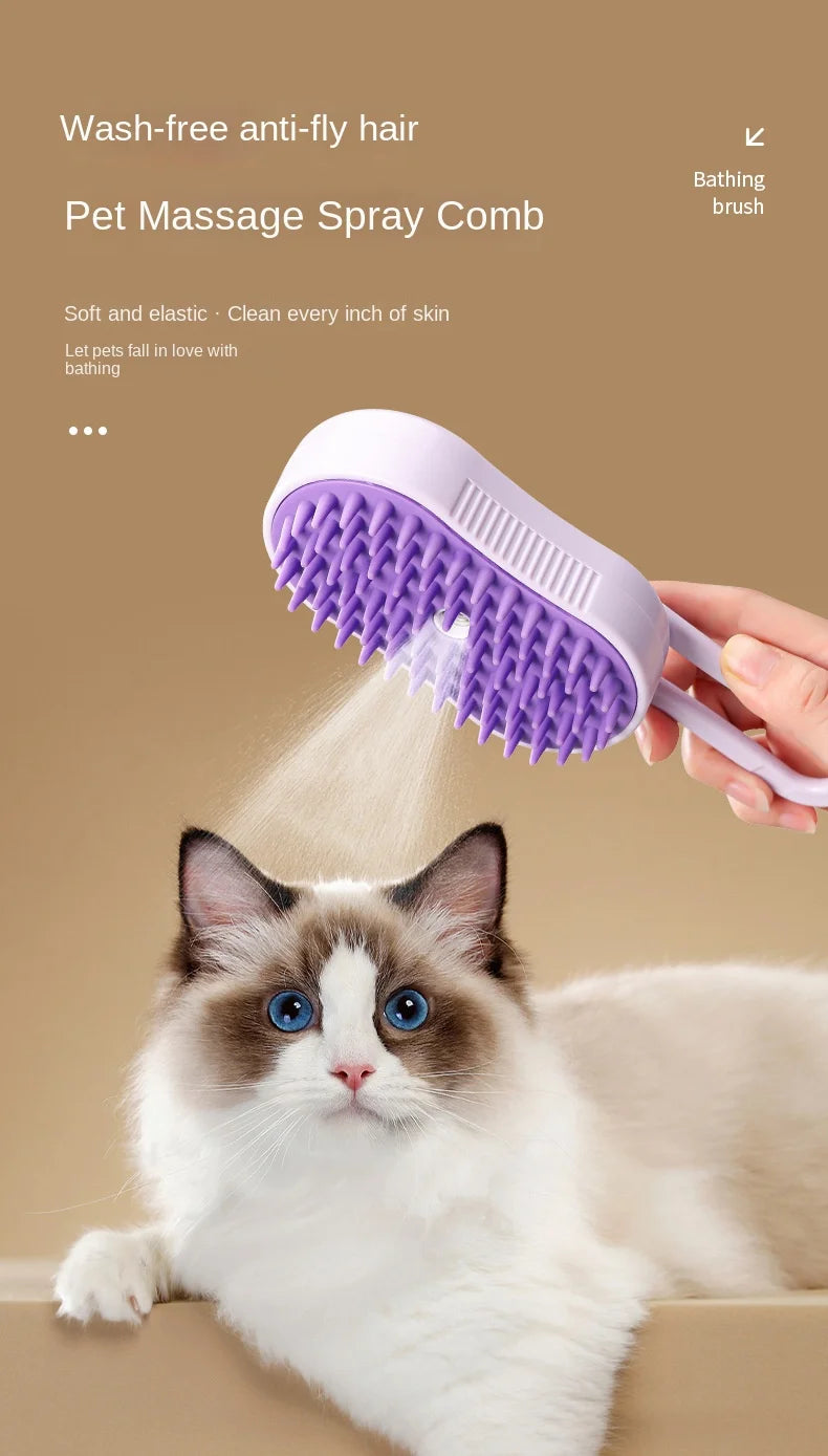 Electric Steamy Brush for Cat and Dog, Steam Brush, Electric Sprayer for Massage, Pet Grooming Tool, Shedding Combs, 3 in 1