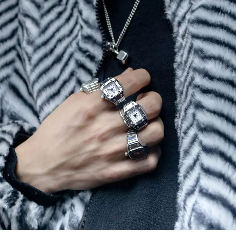 Vintage Y2K Finger Watch Rings for Women Men Elastic Stretchy Roman Quartz Mini Watches Rings Punk anillos Gift