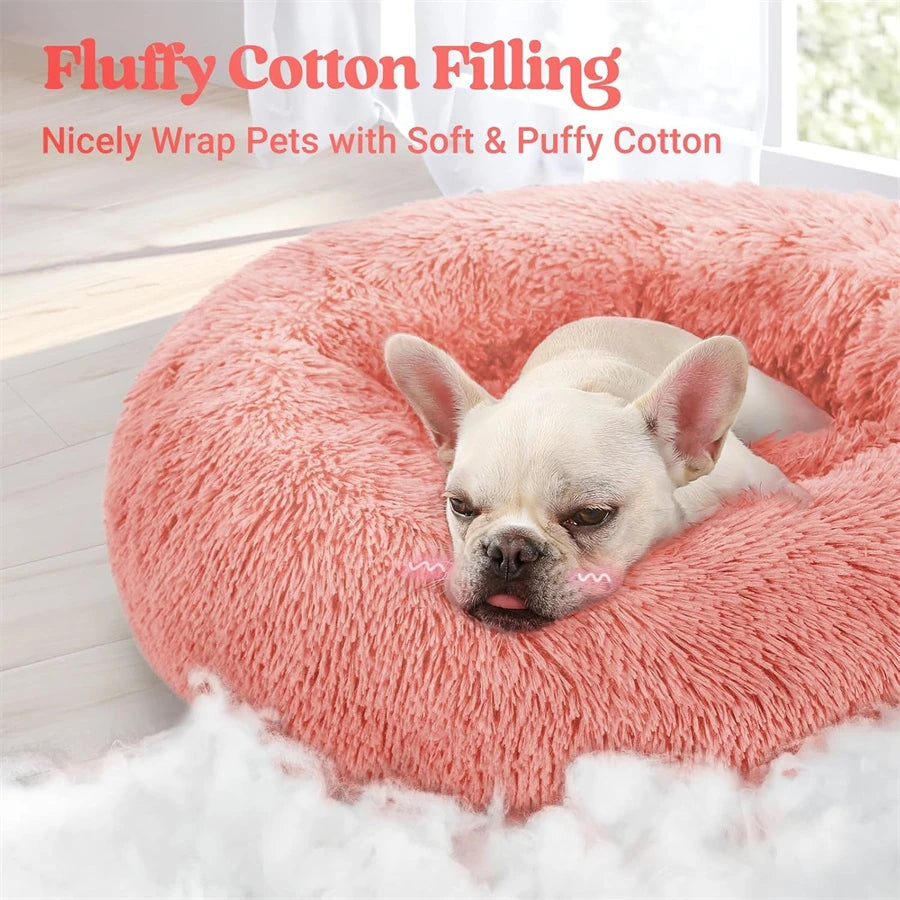 Soft Long Plush Cat House Beds dog Calm Warm Faux Fur Bed Donut Round Comfortable Sleeping Bed Washable for Small Medium Dog Cat