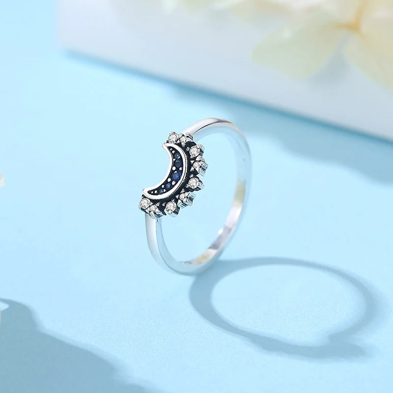 Original 925 Sterling Silver Rings Sun Moon Star Pave CZ Gold Color Stackable Ring For Women Engagement Gift Jewelry