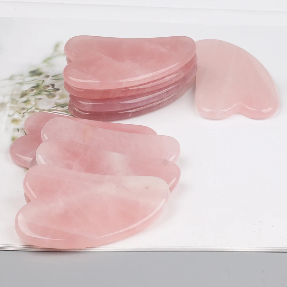 Natural Stone Gua Sha Facial Massager – Jade & Rose Quartz Scraping Tool