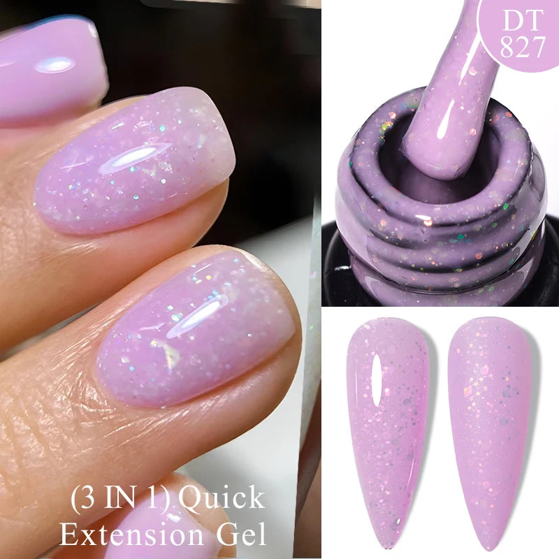 MEET ACROSS 7ml Quick Extension Gel Nail Polish Glitter Pink Gold Purple Milky White UV Gel Finger Prolong Varnish For Nails