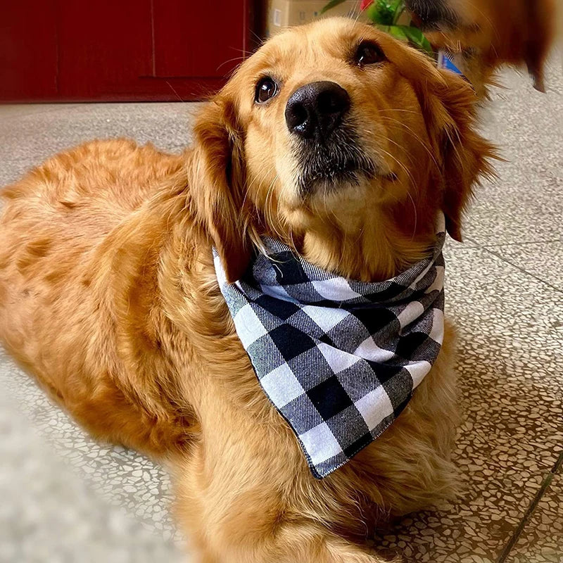 Cotton Plaid Dog Bandana & Bow Tie Collar – Washable Pet Triangle Scarf