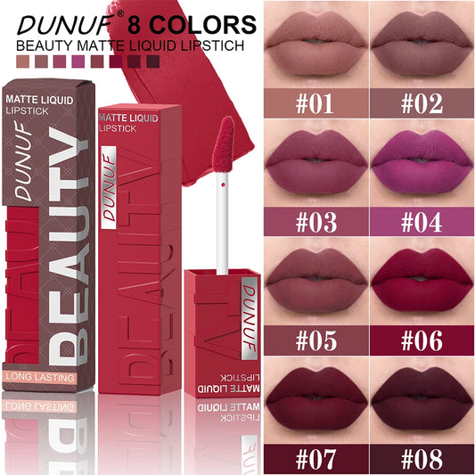 Matte Velvet Lipstick – Waterproof Long-Lasting Non-Transfer Deep Red & Nude