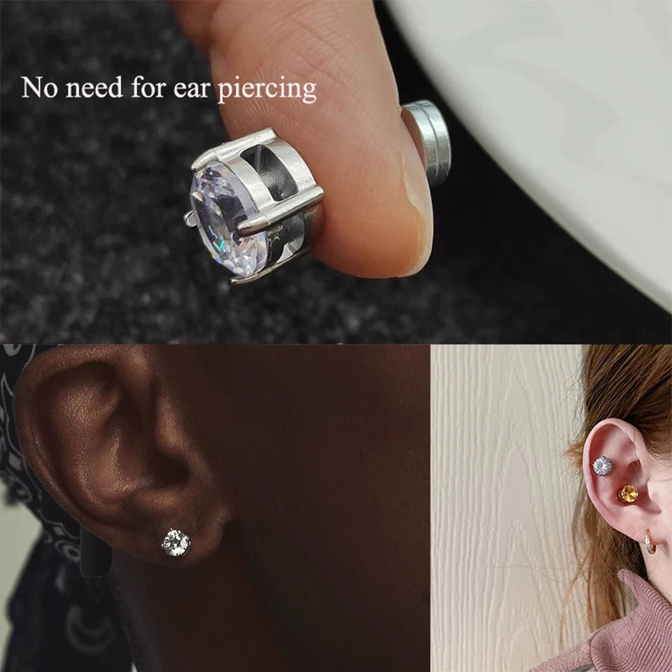 Punk round Zircon Magnetic Ear Studs Crystal CZ Non Piercing Jewelry for Men And Women Strong Magnet Clip Earrings