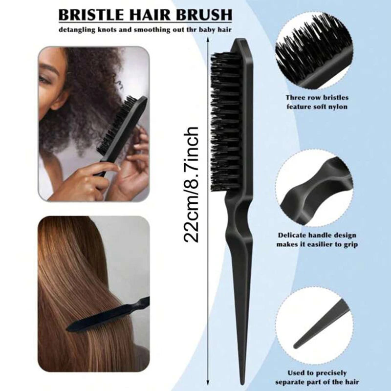 Boar Bristle Slick-Back Hair Brush – Edge Control, Flyaway & Baby Hair Smoother