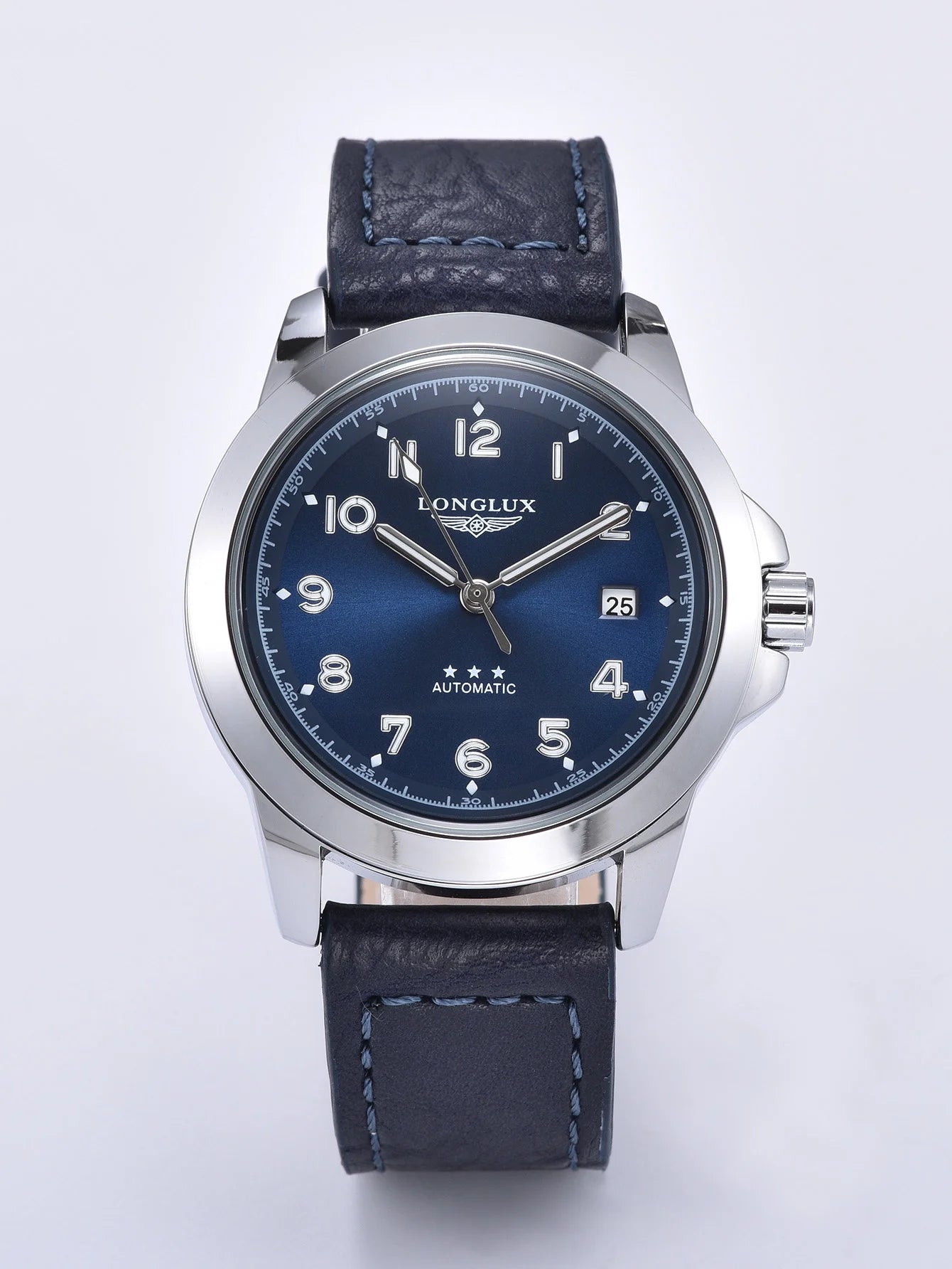 LONGLUX men automatic watch vintage pilot business classic military mechanical watches date waterproof luminous leather gift