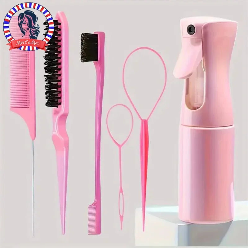 6-Piece Hair Brush & Styling Set – Spray Bottle, Edge Brush, Tail Comb & More