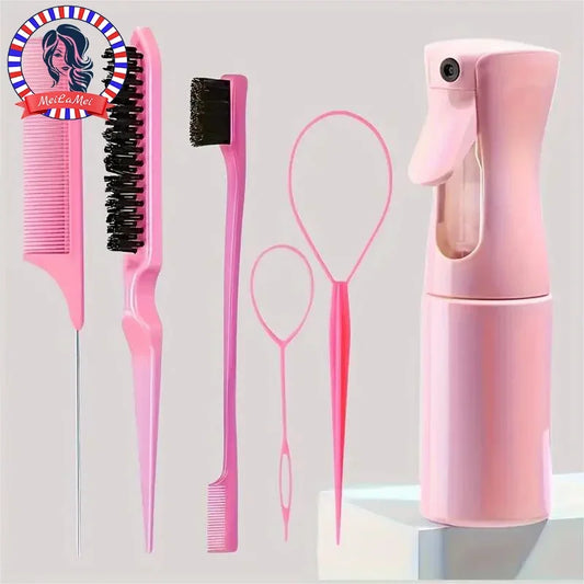 6-Piece Hair Brush & Styling Set – Spray Bottle, Edge Brush, Tail Comb & More